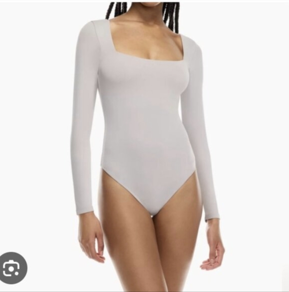 Babaton Aritzia Square Neck Thong Bodysuit In Azul Grey Size Large